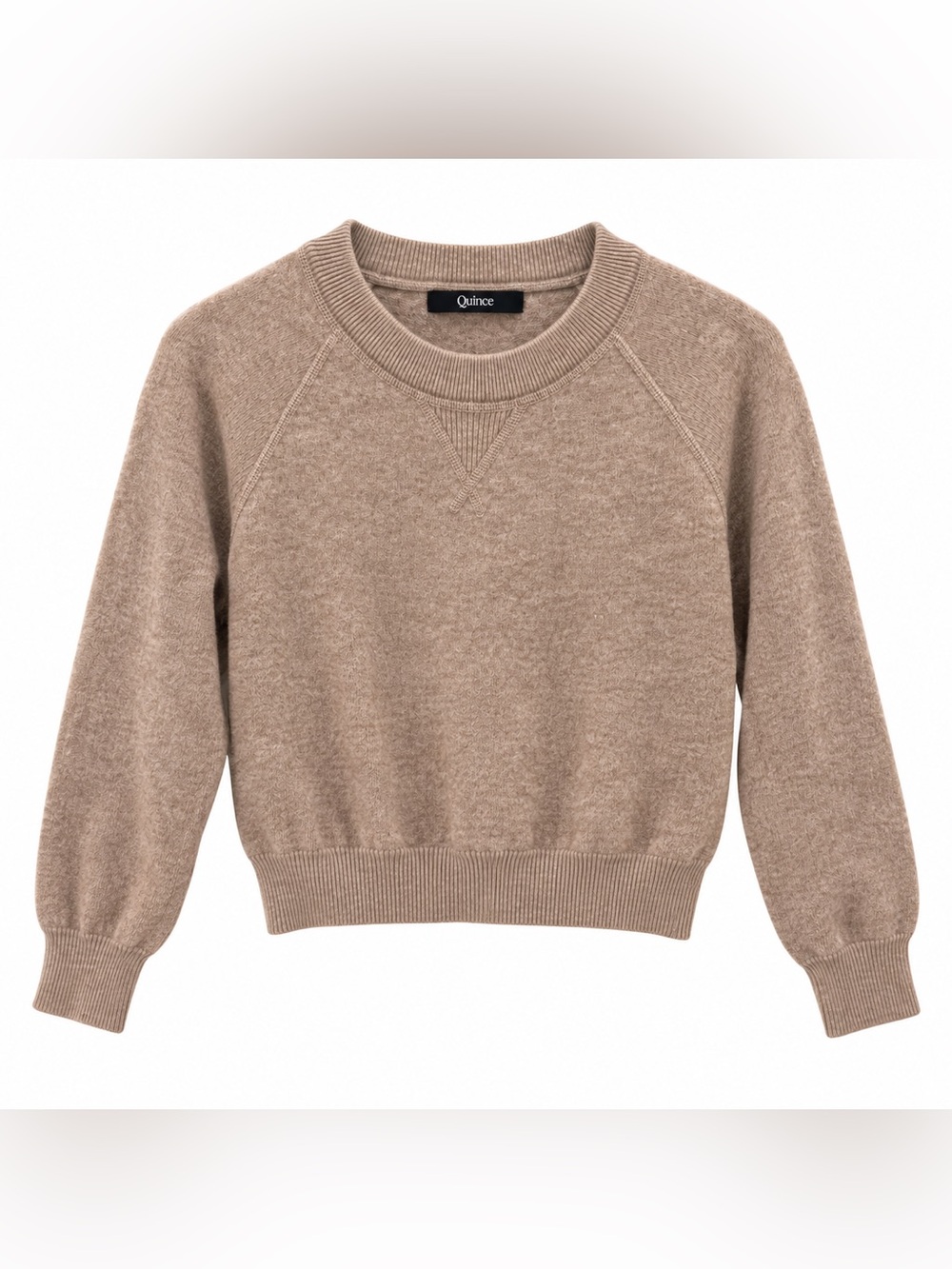 Quince Women’s S 100% Cashmere Crewneck Sweater Brown Taupe Raglan Pullover